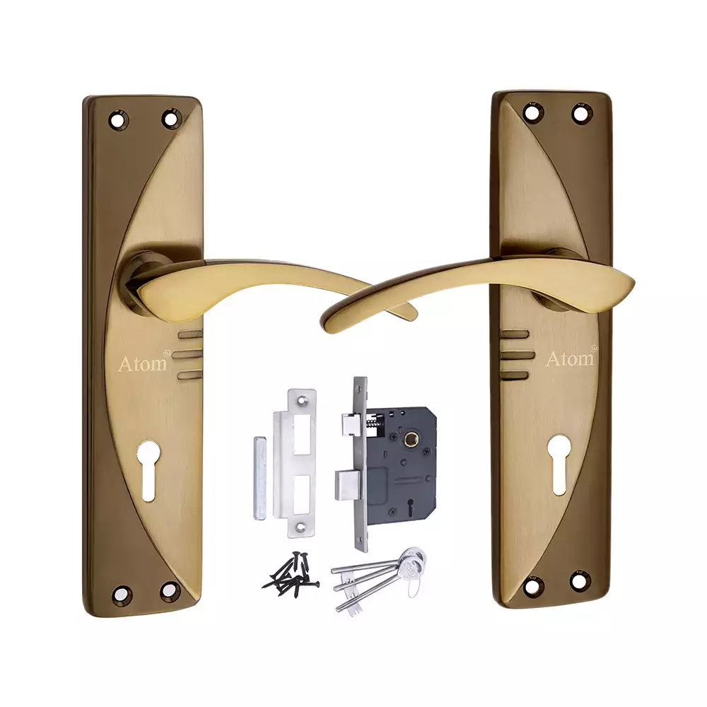 Atom Locks Lezend Double Action Mortise Door Handleset with Mortise Lock Atom 1003 K.Y Black Gold