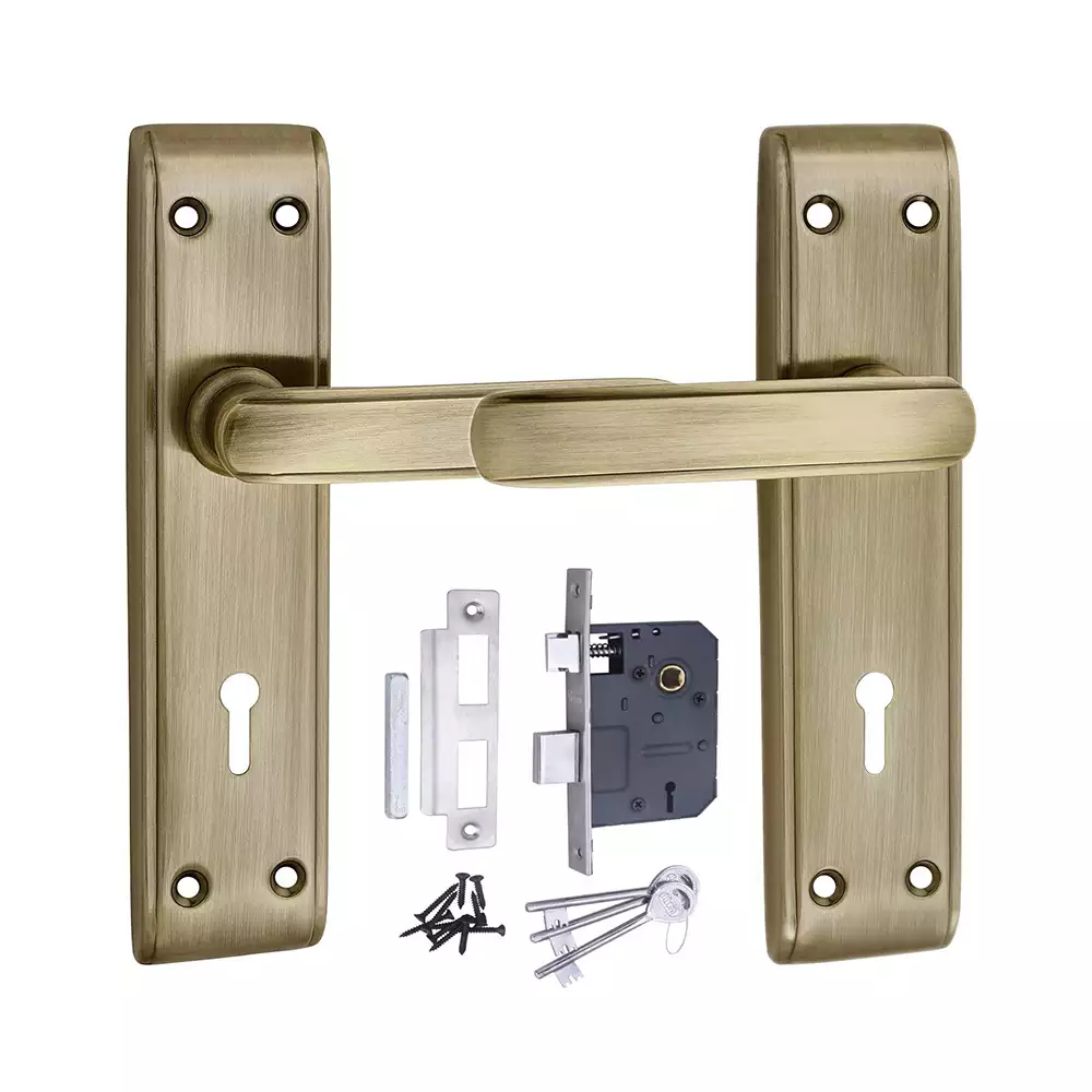 Atom Locks Lezend Double Action Mortise Door Handleset with Mortise Lock Atom 610 K.Y Brass Antique