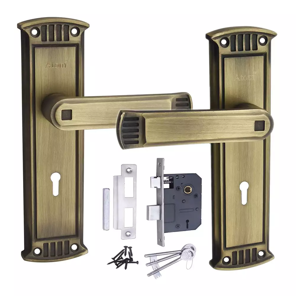 Atom Locks Lezend Double Action Mortise Door Handleset with Mortise Lock Atom Glanza K.Y B/A 8inch Zinc Alloy (65mm)