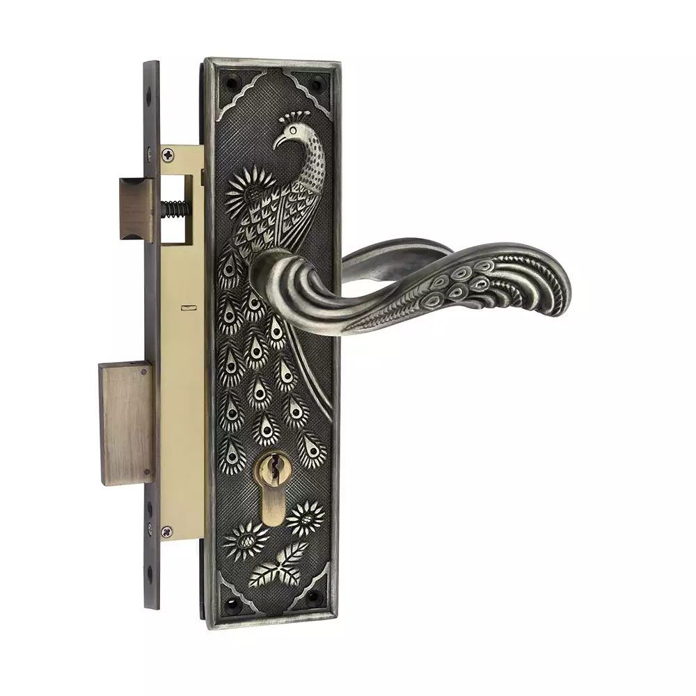 Atom Locks Zinc Antique Mortise Mayur Finish Mortise Door Handleset with Both Side Key Cylindrical Lock and 3 Keys (9.5 Inch)