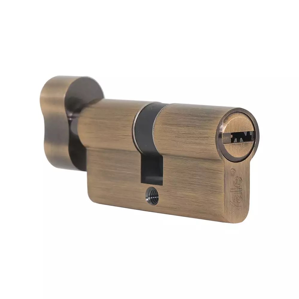 Yale Euro Profile Cylinder 60 mm, Oneside Thumbturn With Dimple Key, Antique Brass