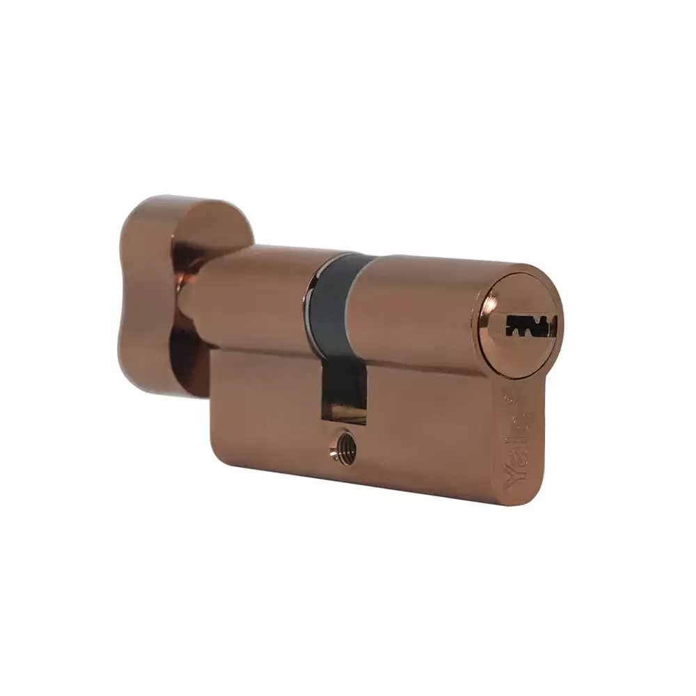 Yale Euro Profile Cylinder 60 mm, Oneside Thumbturn With Dimple Key, PVD Rose Gold