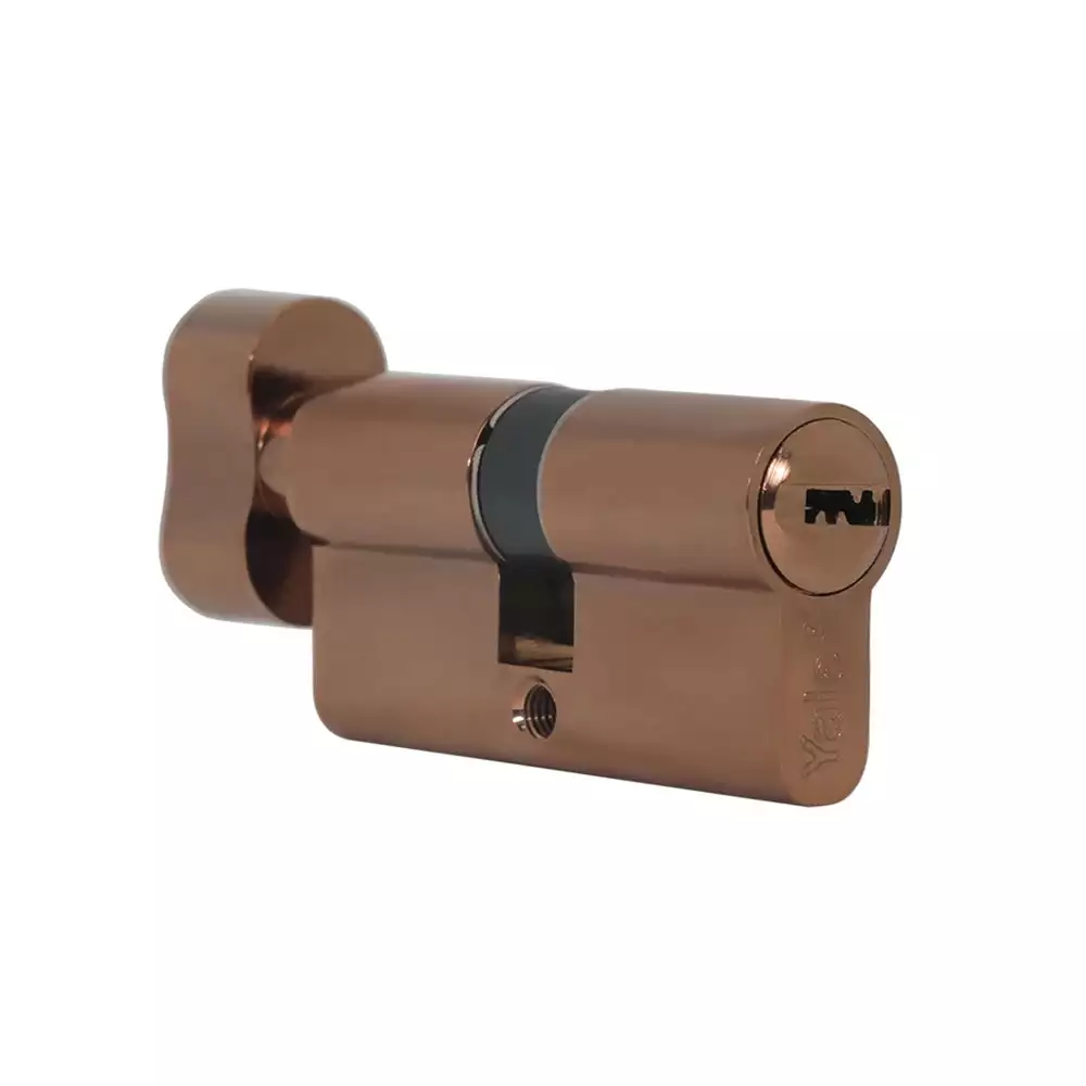 Yale Euro Profile Cylinder 70 mm, Oneside Thumbturn With Dimple Key, PVD Rose Gold