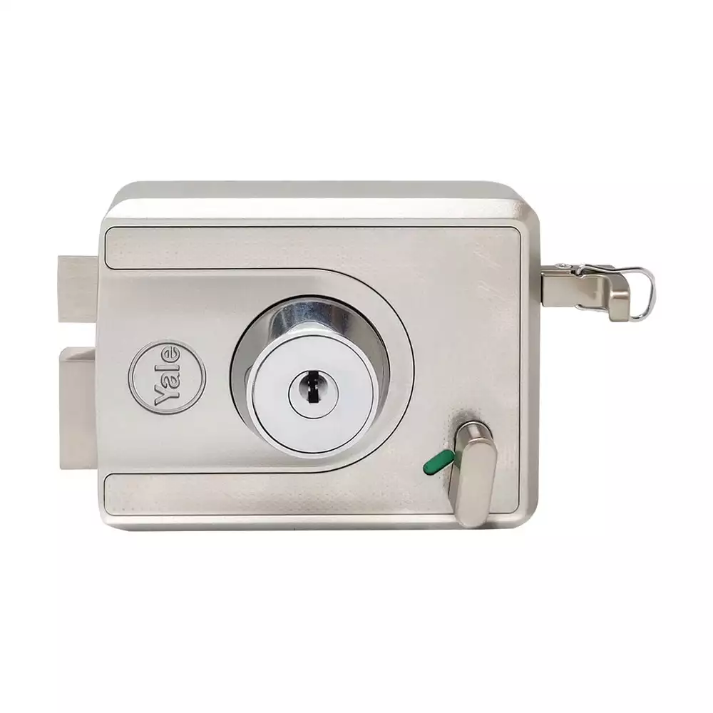 Yale Cinco Stark Bolt Double Side Key Rim Lock With Latch and Deadbolt, Silver