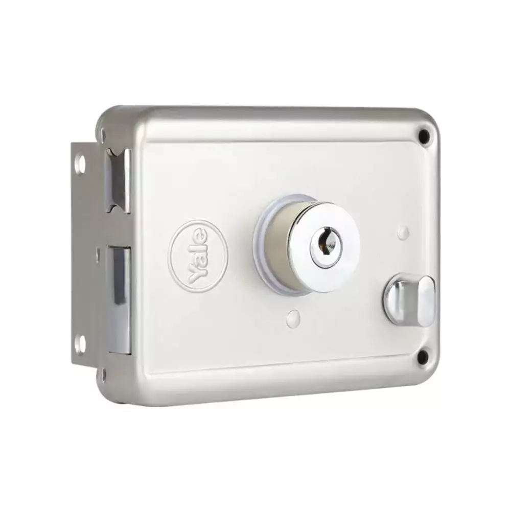 Yale R601 Rim Lock With Two Deadbolts, Both Side Keys With Dimple Key, Satin Steel