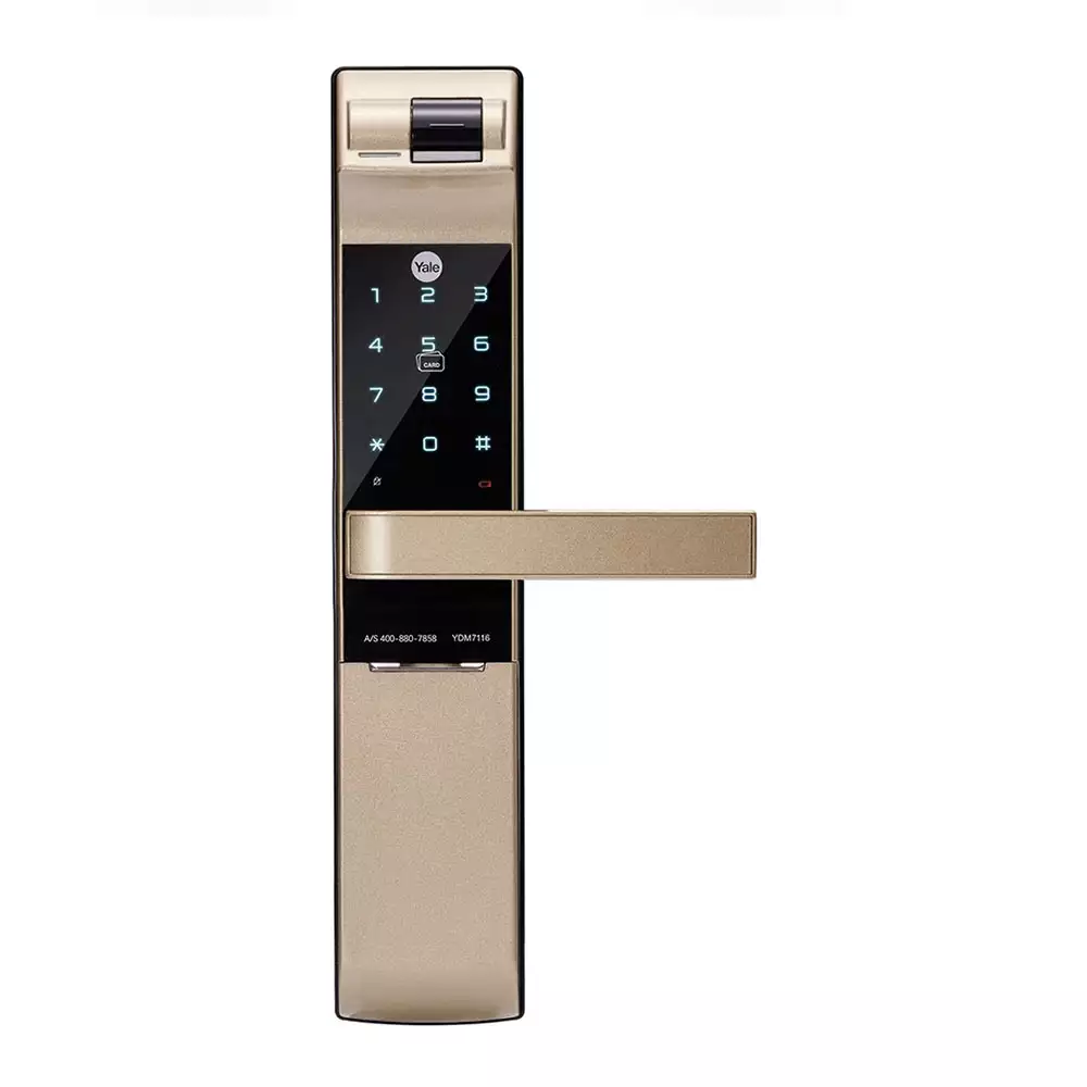 Yale YDM 7116 Mortise Smart Door Lock With Fingerprint, RFID, Key, Pin Code, App & Remote Access, Champagne Gold (3 Years Warranty)