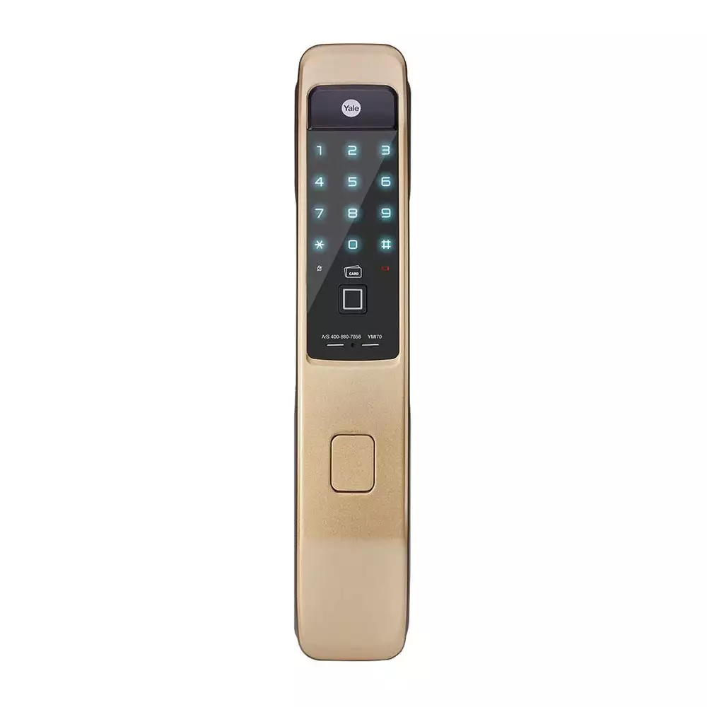 Yale YMI 70 CG Push Pull Mortise Smart Door Lock With Fingerprint, RFID, Key, Pin Code, App & Remote Access, Gold (3 Years Warranty)