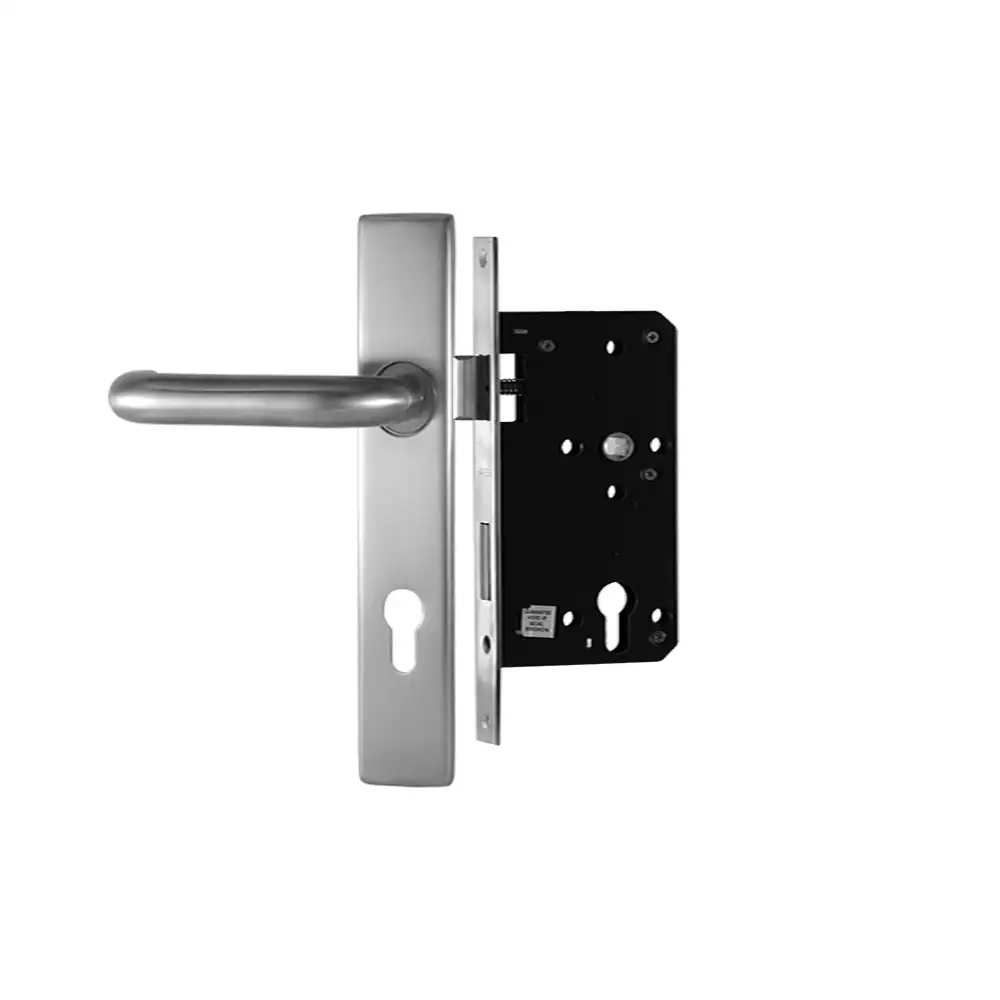 Hafele 911.83.544 One Side Key & One Side Knob 9 Inch Plate Door Handleset- Stainless Steel Matt