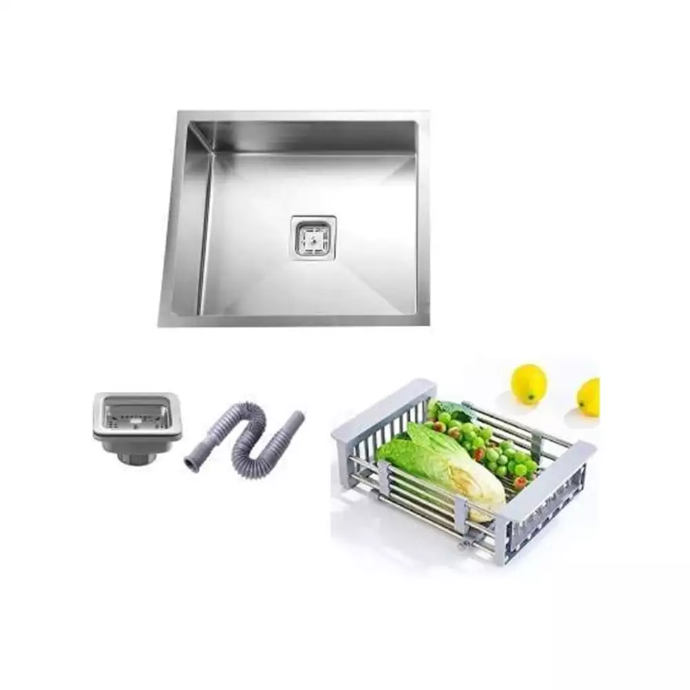 Crocodile 304 Grade Single Bowl Stainless Steel Handmade Kitchen Sink (18 x 16 x 10) inches