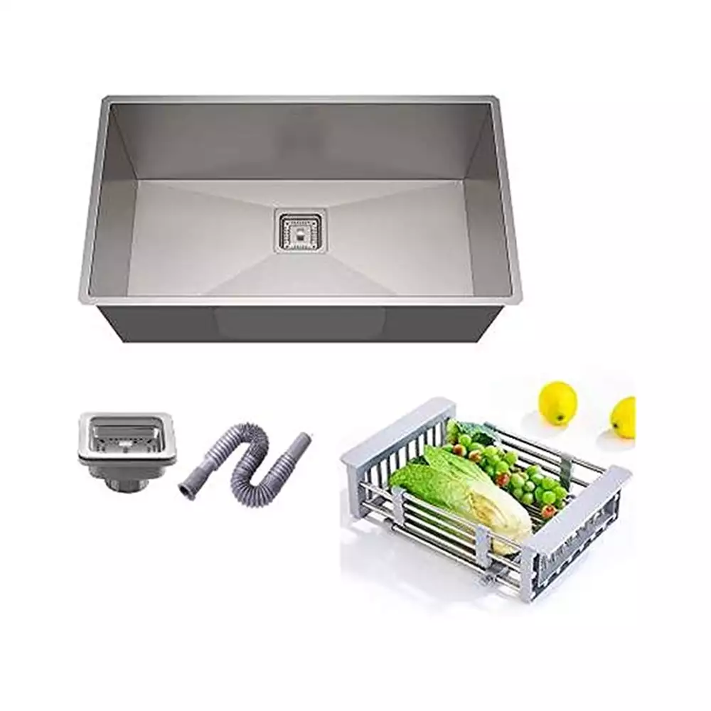 Crocodile 304 Grade Stainless Steel Single Bowl Handmade Kitchen Sink (24 x 18 x10) inches