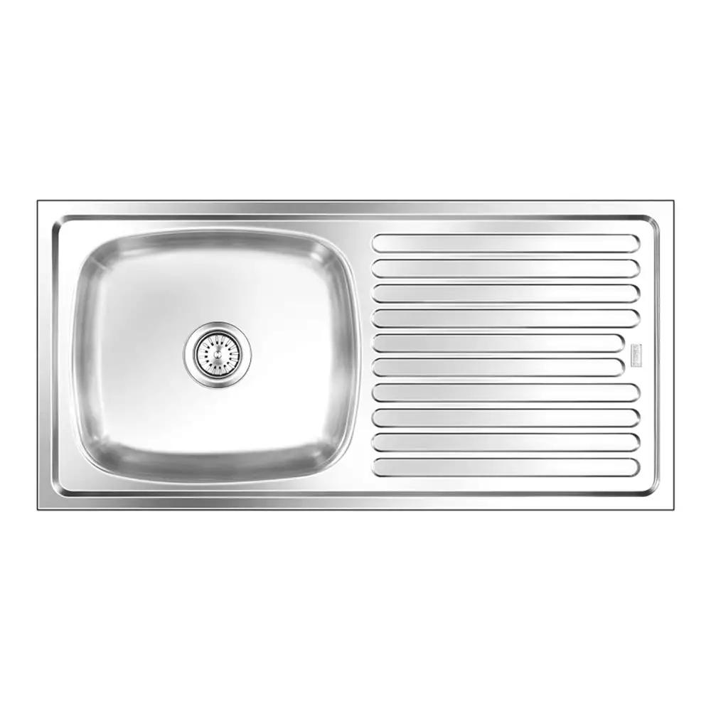 Nirali Elegance Pressed Stainless Single Bowl Kitchen Sink + Coupling Satin - (41 x 20 x 10) Inches