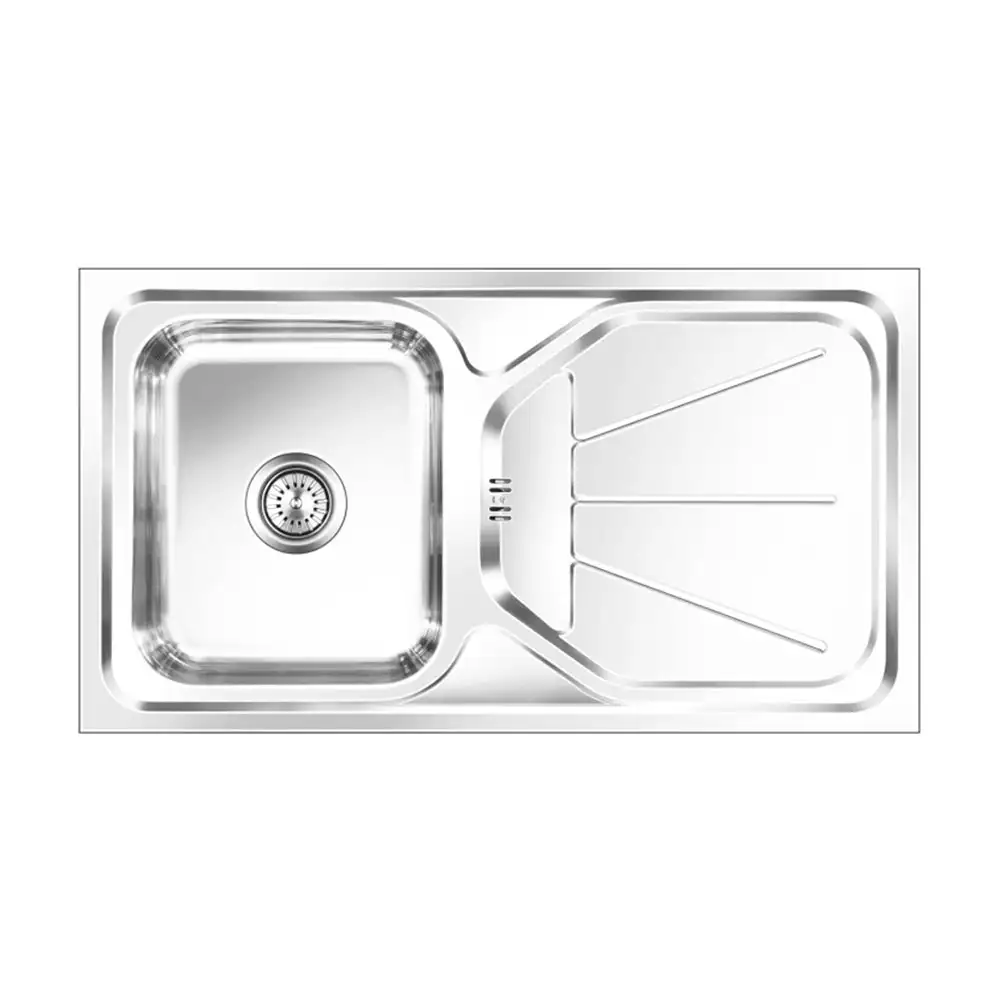 Nirali Elegance Unique Small Pressed AISI 304 Grade Stainless Steel Single Bowl Kitchen Sink + Coupling Glossy - (36 x 20) Inches