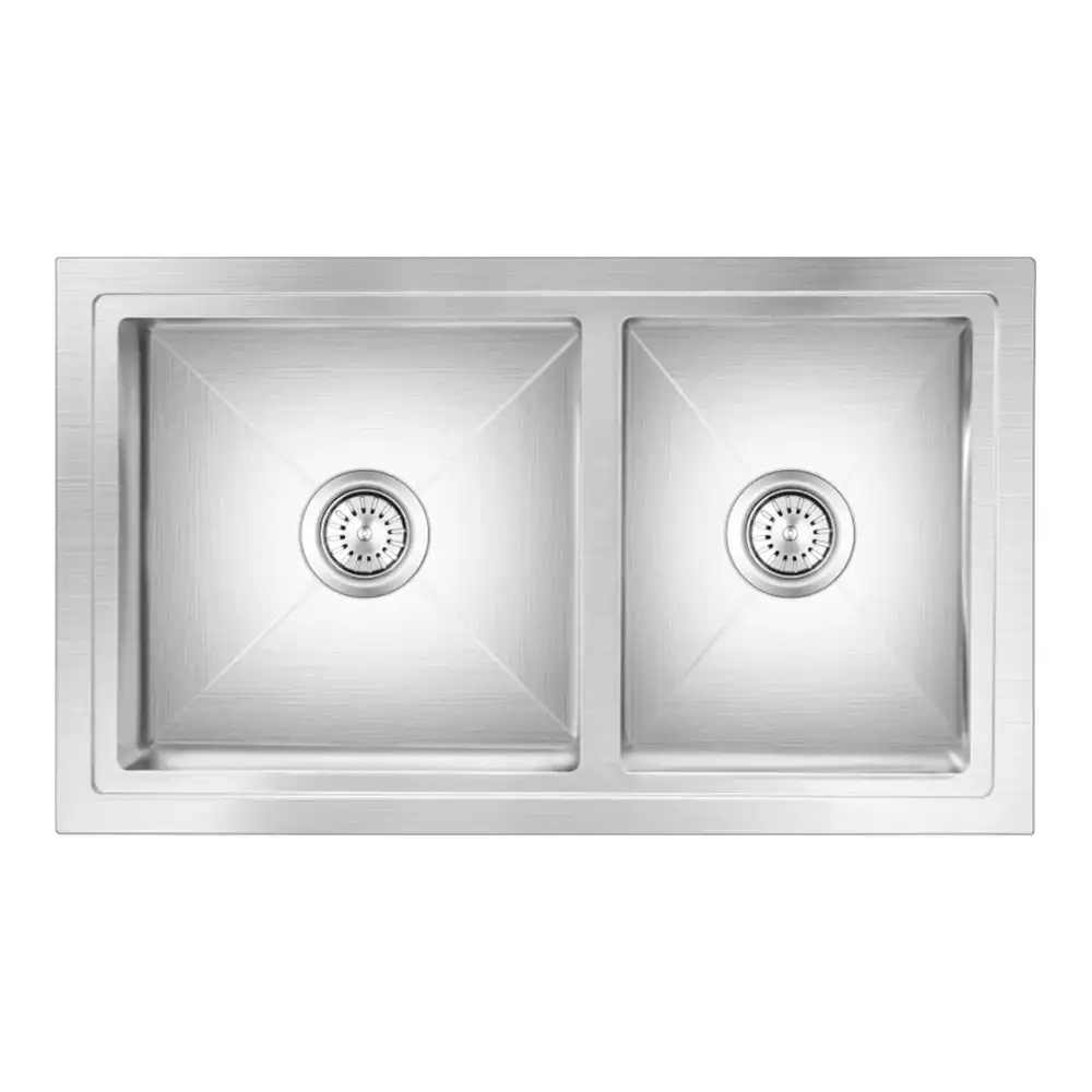 Nirali Emax Designer Stainless Double Bowl Kitchen Sink + Coupling Hairline - (34 x 20) Inches