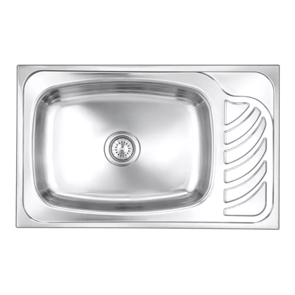 Nirali Eureka Jumbo Pressed Stainless Single Bowl Kitchen Sink + Coupling Satin - (34 x 20) Inches