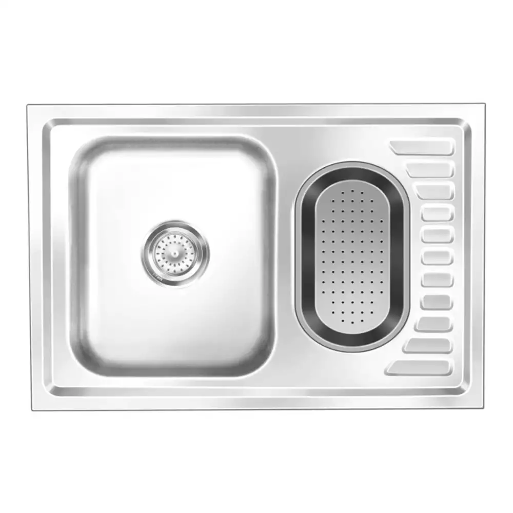 Nirali Fantasy Big Pressed Stainless Double Bowl Kitchen Sink + Coupling Satin - (34 x 20) Inches