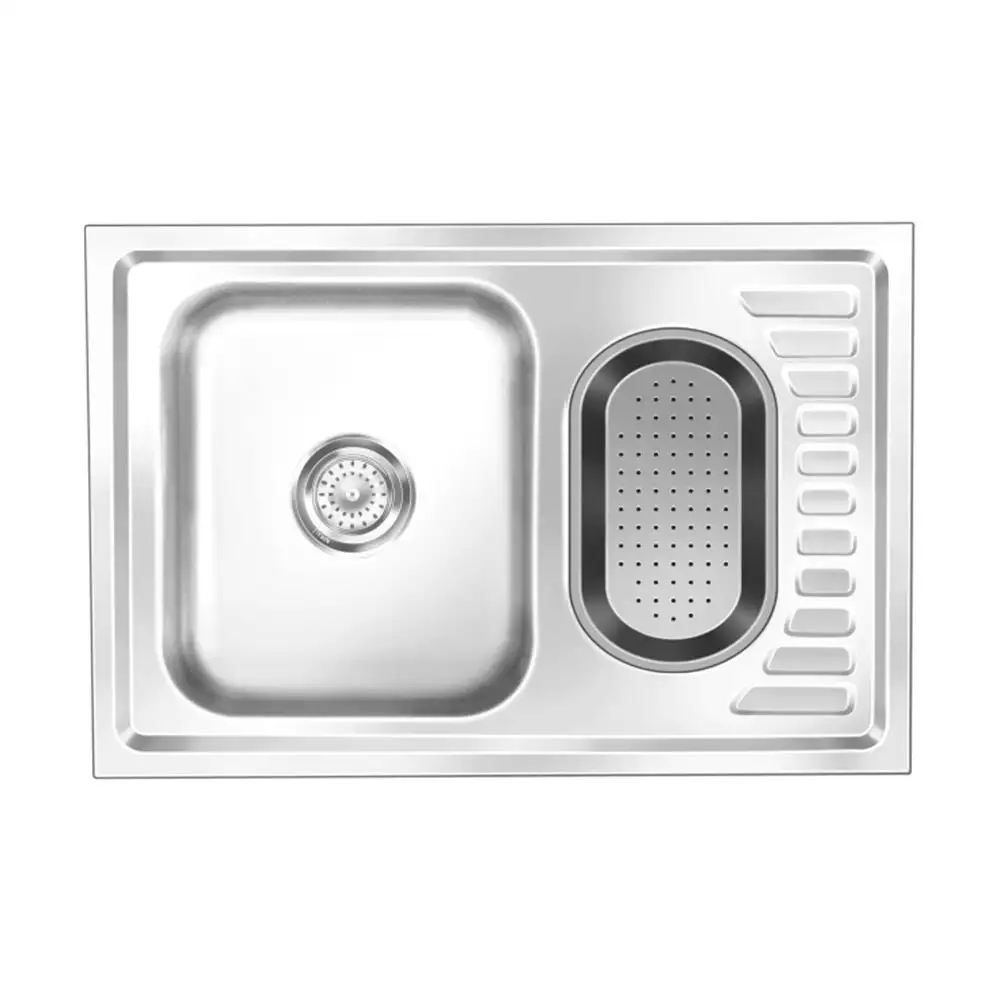 Nirali Fantasy Small Pressed Stainless Double Bowl Kitchen Sink + Coupling Satin - (30 x 20) Inches