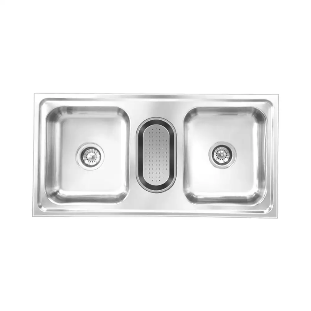 Nirali Galaxy Pressed Stainless Double Bowl Kitchen Sink + Coupling Satin - (41 x 20) Inches