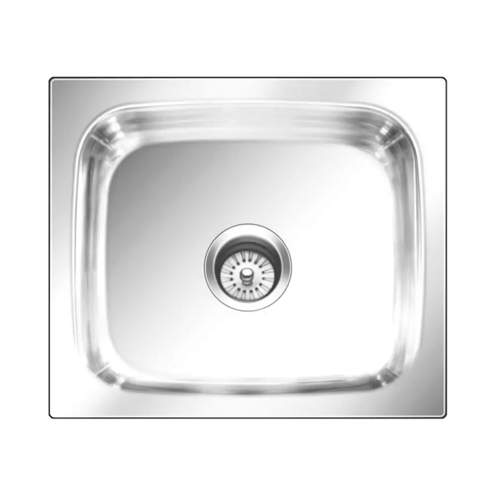 Nirali Grace Plain Small Pressed Stainless Single Bowl Kitchen Sink + Coupling Satin - (19 x 16) Inches