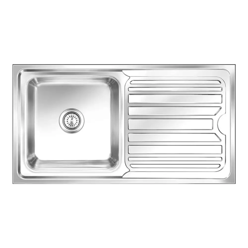 Nirali Olympia Small Pressed Stainless Single Bowl Kitchen Sink + Coupling Satin - (37.5 x 20) Inches