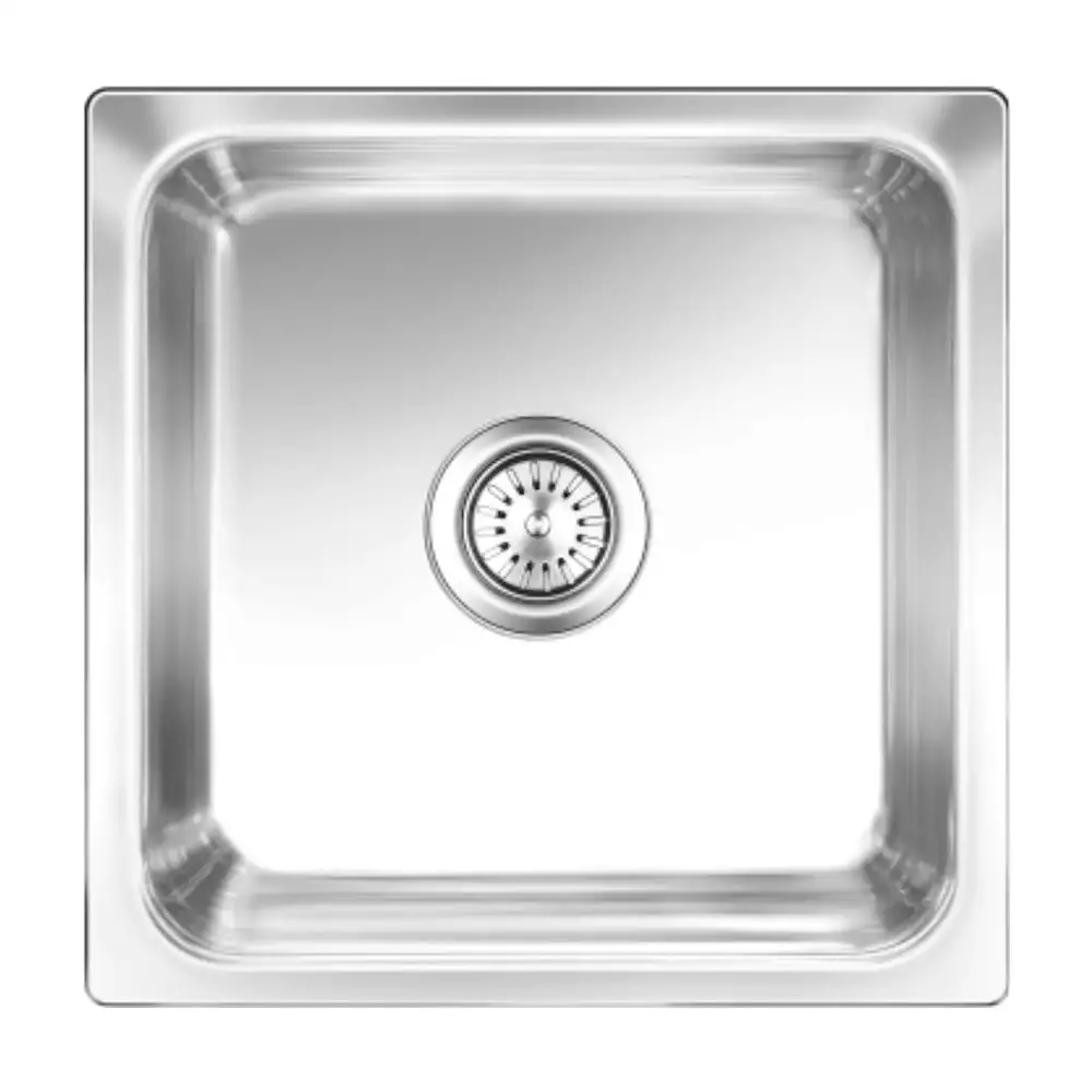 Nirali Omni Small Pressed Stainless Single Bowl Kitchen Sink + Coupling Satin - (18 x 18) Inches