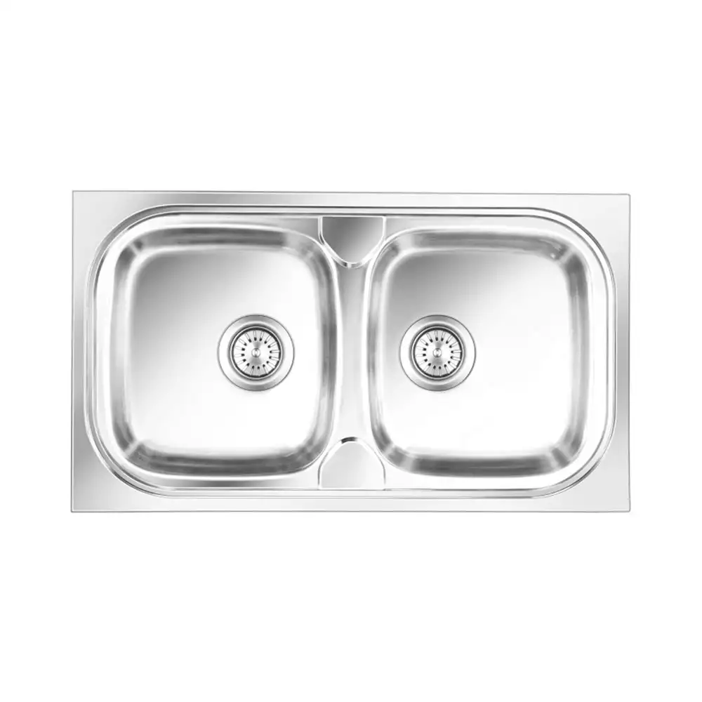 Nirali Pride Pressed Stainless Double Bowl Kitchen Sink + Coupling Satin - (32.5 x 18.5) Inches