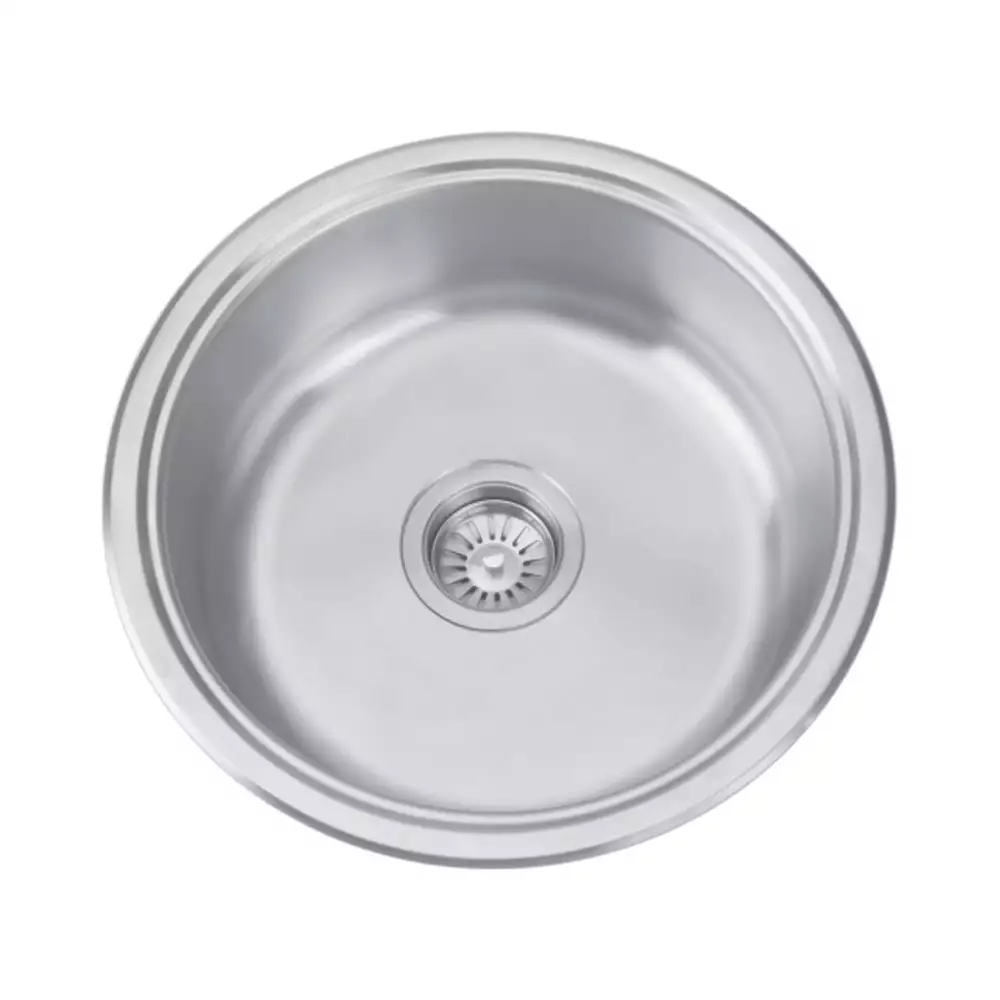 Nirali Rois Round Pressed Stainless Single Bowl Kitchen Sink + Coupling Satin - 455 mm