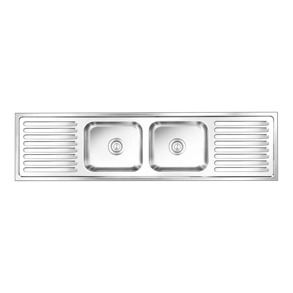 Nirali Super Elegance Big Pressed Stainless Double Bowl Kitchen Sink + Coupling Glossy - (79 x 20) Inches