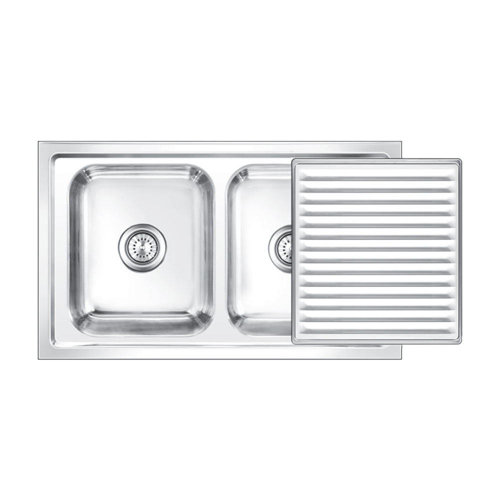 Nirali Super Slider Big Pressed Stainless Double Bowl Kitchen Sink + Coupling Satin - (33.5 x 20) Inches