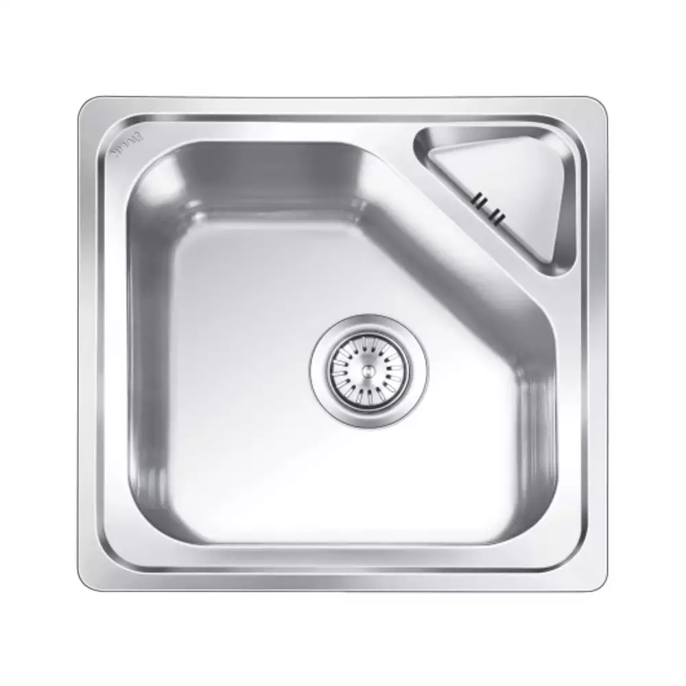 Nirali Trion Plain Pressed Stainless Single Bowl Kitchen Sink + Coupling Glossy - (20 x 20) Inches