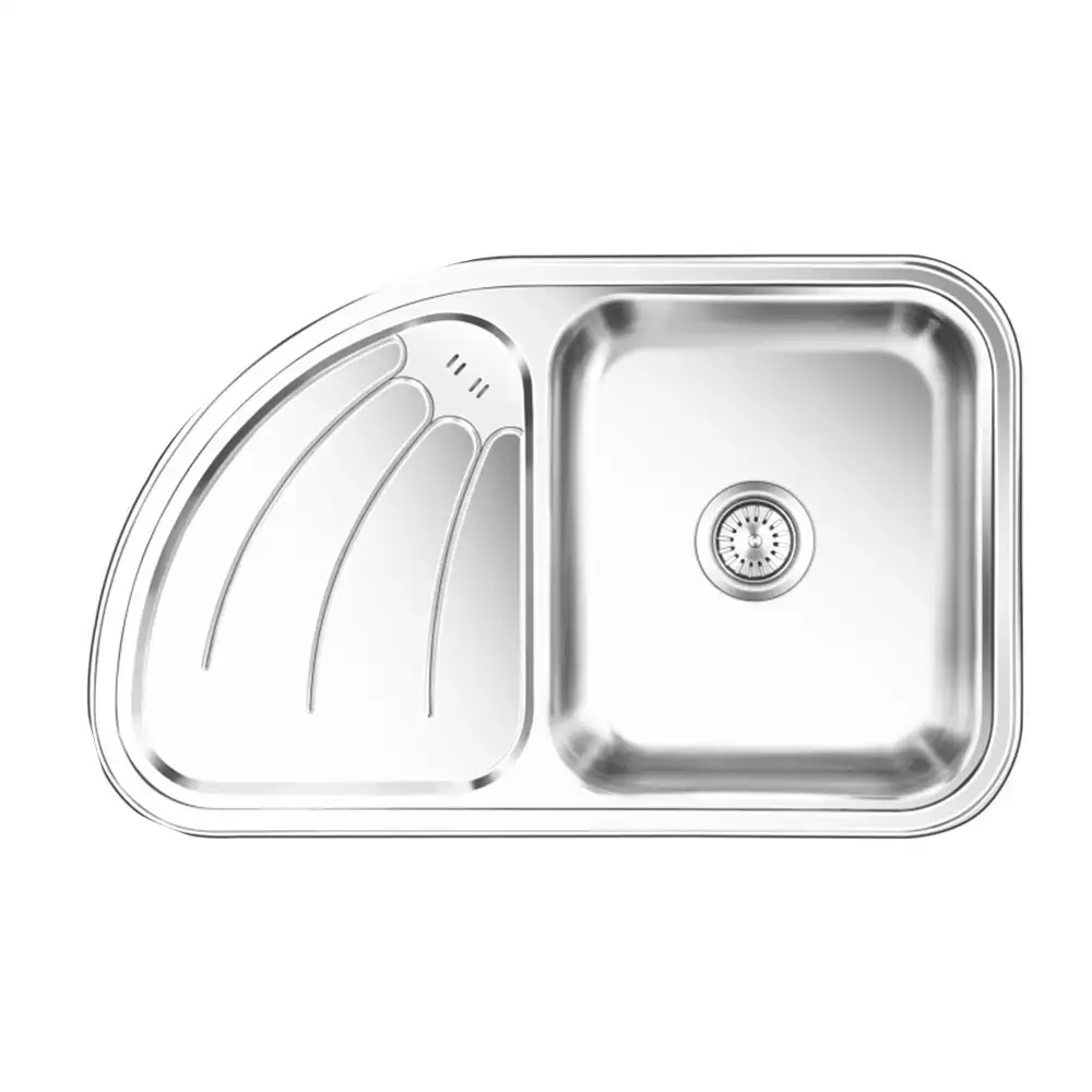 Nirali Ultimo With Left Hand Pressed Stainless Single Bowl Kitchen Sink + Coupling Glossy - (34 x 21) Inches