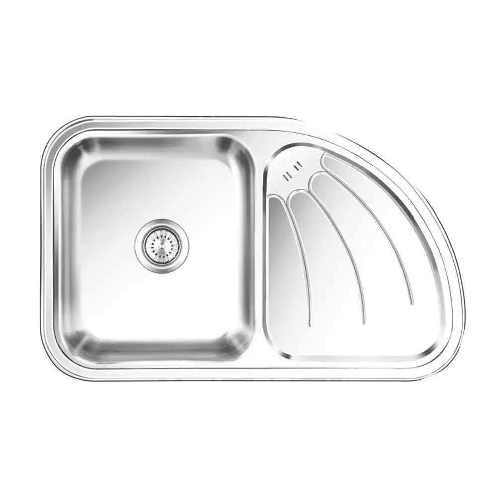 Nirali Ultimo With Right Hand Pressed Stainless Single Bowl Kitchen Sink + Coupling Satin - (34 x 21) Inches