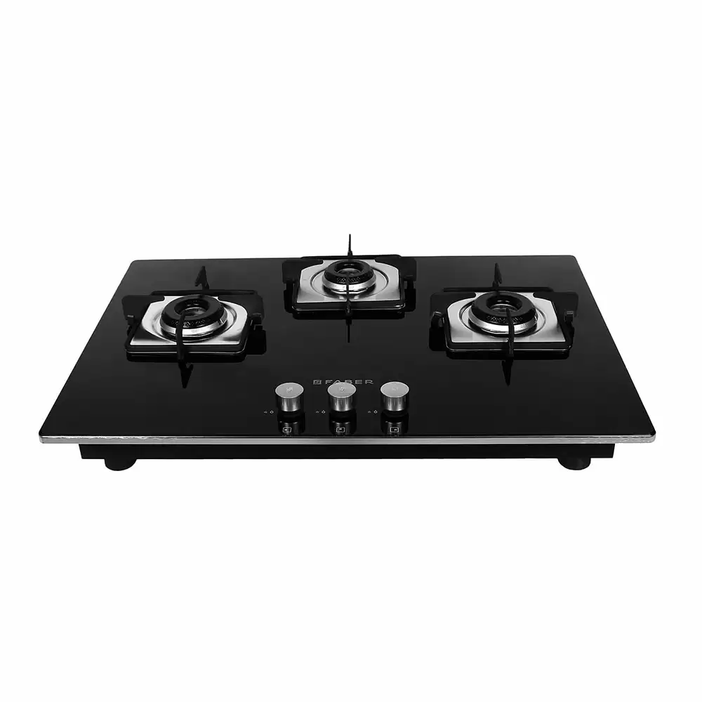 Faber 3 Brass Burner HCT 753-SR CRS LBK CI Hob - Auto Ignition (Black)