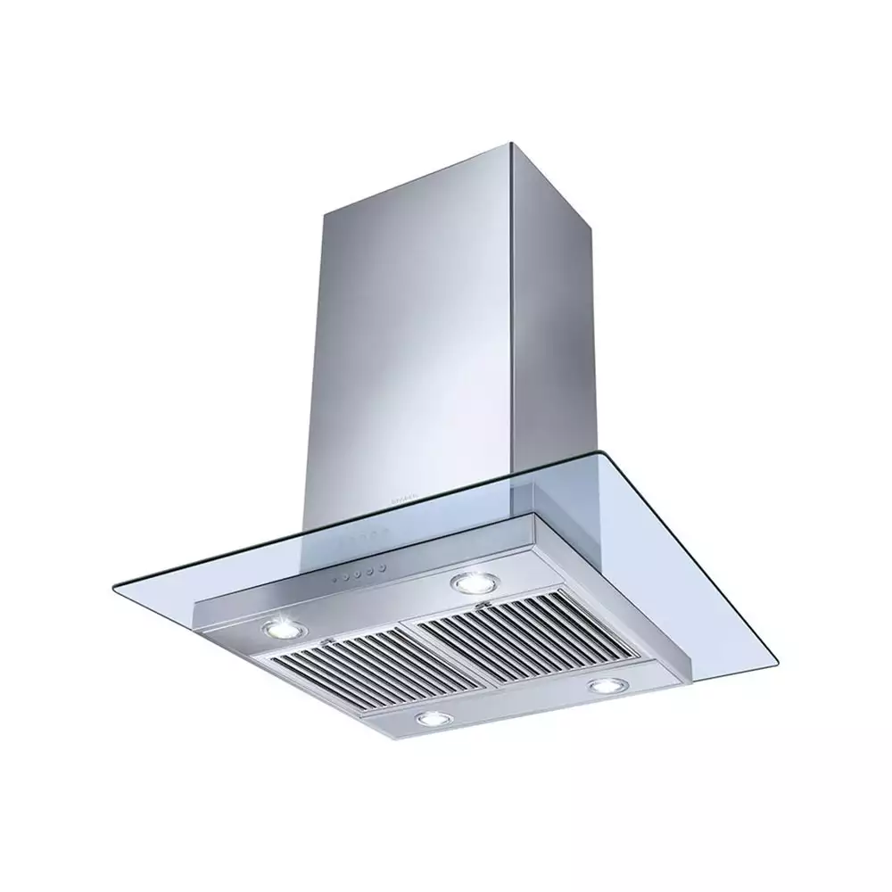 Faber Hood Glassy Isola Sunzi LTW 60 cm Baffle Filter Ceiling Mounted Kitchen Chimney - Suction Capacity 1200 m³/hr (Silver)