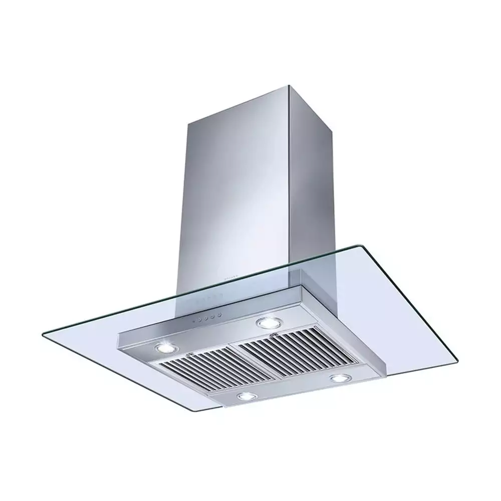 Faber Hood Glassy Isola Sunzi LTW 90 cm Baffle Filter Ceiling Mounted Kitchen Chimney - Suction Capacity 1200 m³/hr (Silver)