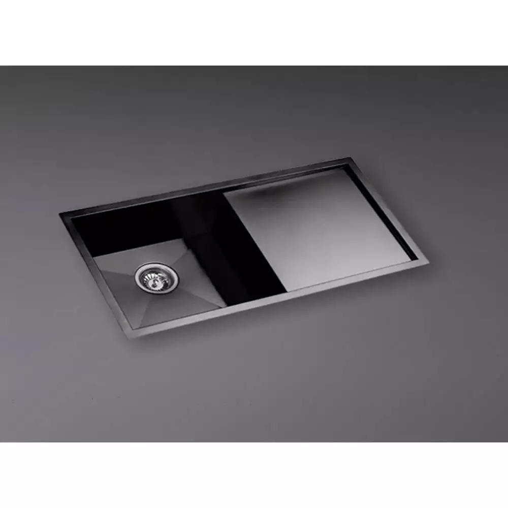 Kaff Cerra Handmade Stainless Steel 304 Single Bowl Kitchen Sink With Drain Board - Black Finish (34 L x 17 W x 9 D) Inches