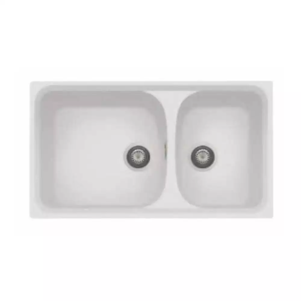 Nirali Harmony Lv-2 Pressed Quartz Double Bowl Kitchen Sink + Coupling Granite - (34 x 19.68) Inches