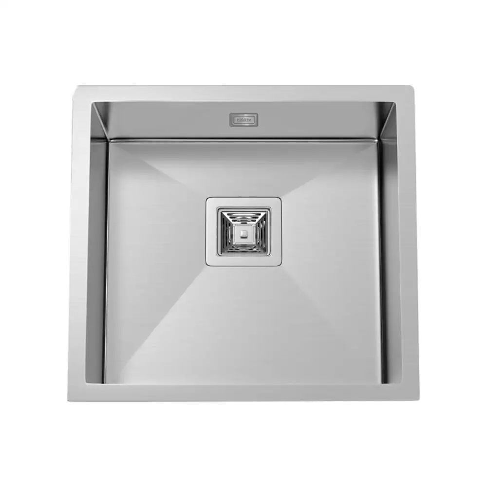 Hekken F Square With Overflow 304 Grade Stainless Steel Kitchen Sink - International Satin Finish, hek-Fsquare-5346