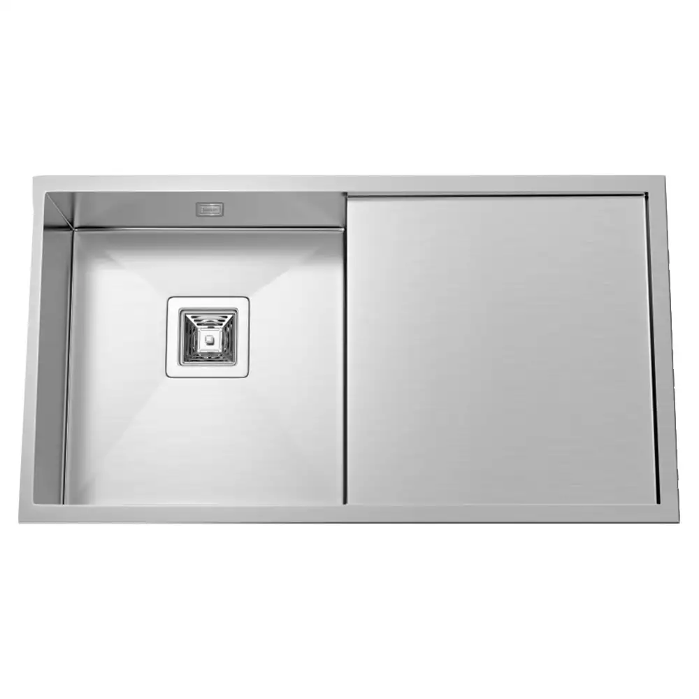 Hekken F Square With Overflow 304 Grade Stainless Steel Kitchen Sink - International Satin Finish, hek-Fsquare-9451A