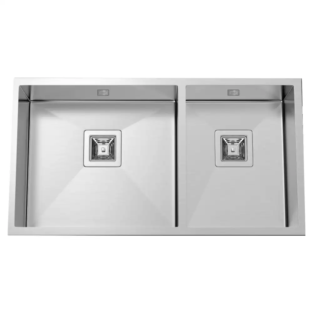 Hekken F Square With Overflow 304 Grade Stainless Steel Kitchen Sink - International Satin Finish, hek-Fsquare-9451C