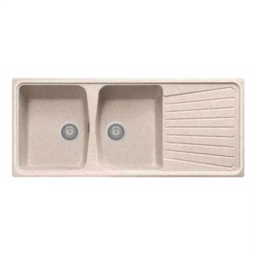 Nirali KappaLv-2 Pressed Quartz Double Bowl Kitchen Sink + Coupling Granite - (45 x 19.68) Inches