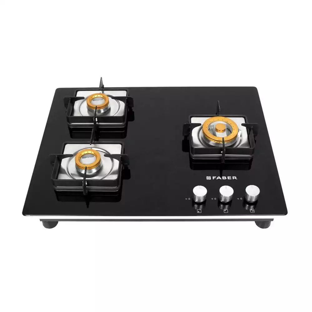 Faber HTG 653 CRS BR CI 3 Brass Burner Built-in Hob - Auto Ignition (Black)