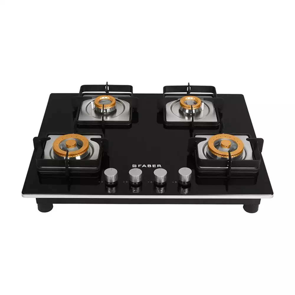 Faber HTG 654 CRS BR CI 4 Brass Burner Built-in Hob - Auto Ignition (Black)