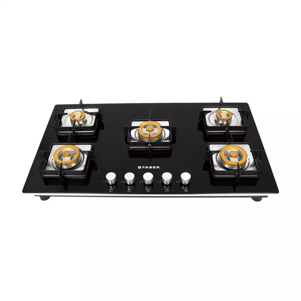 Faber HTG 905 CRS BR CI 5 Brass Burner Built-in Hob - Auto Ignition (Black)