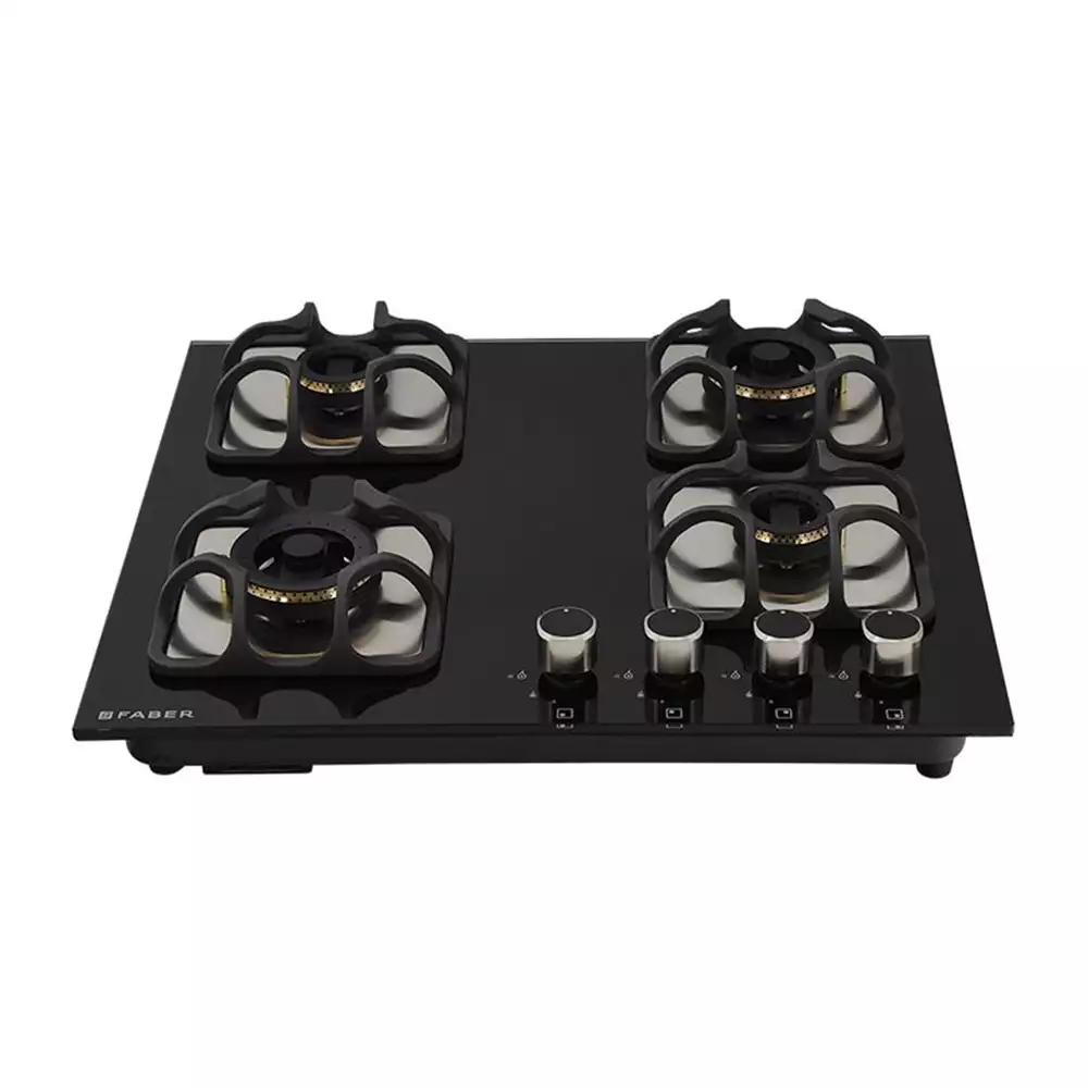 Faber Imperia 604 BRB CI BK 4 Brass Burner Hob - Auto Ignition (Black)