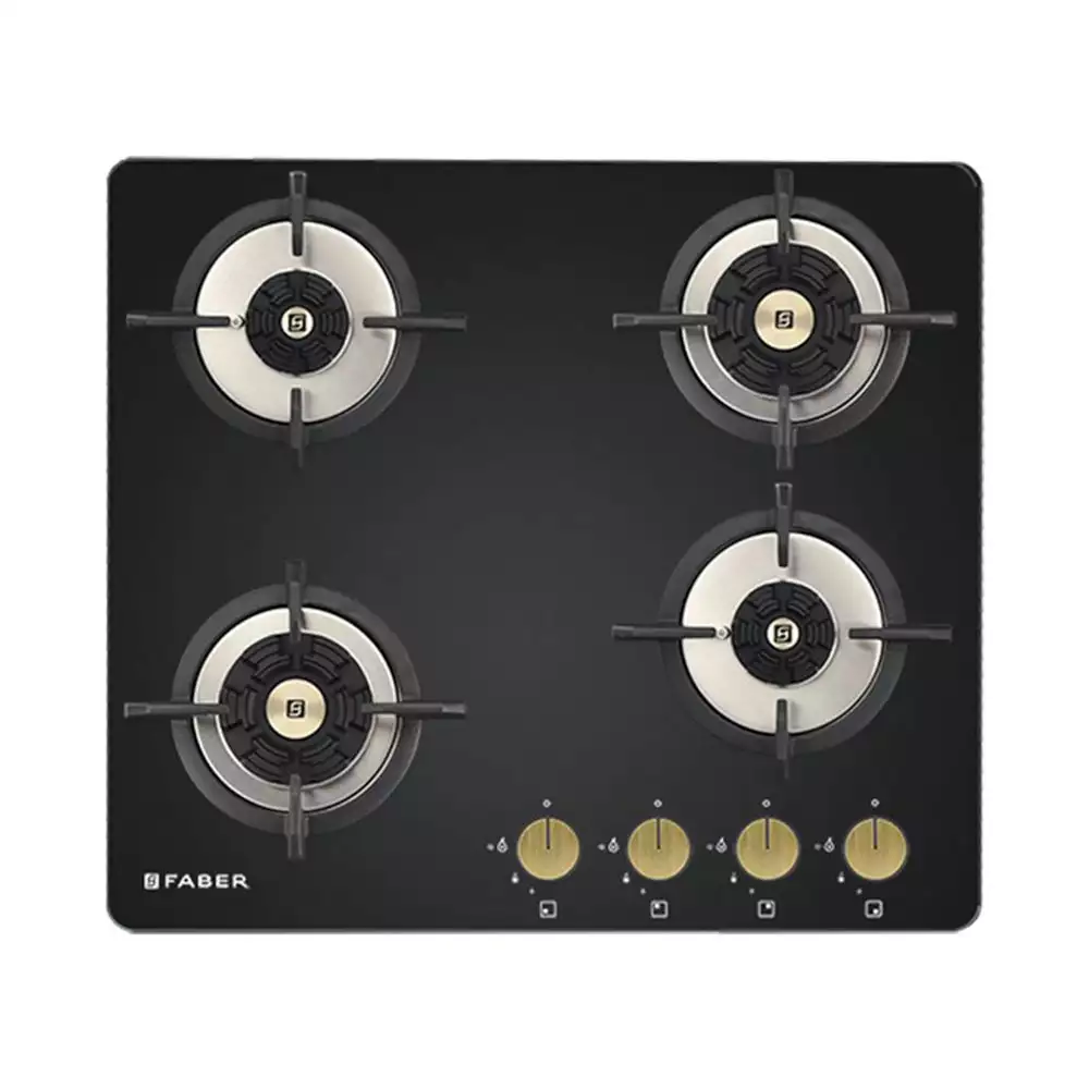 Faber Maxus HT604 CRS BR CI AI 4 Brass Burner Built-in Hob - Auto Ignition (Black)