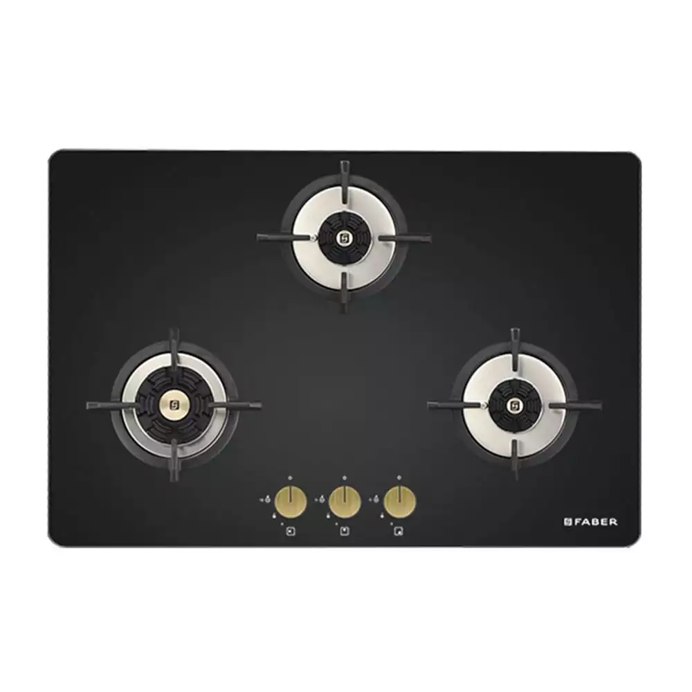 Faber Maxus HT783 CRS BR CI AI 3 Brass Burner Hob - Auto Ignition (Black)