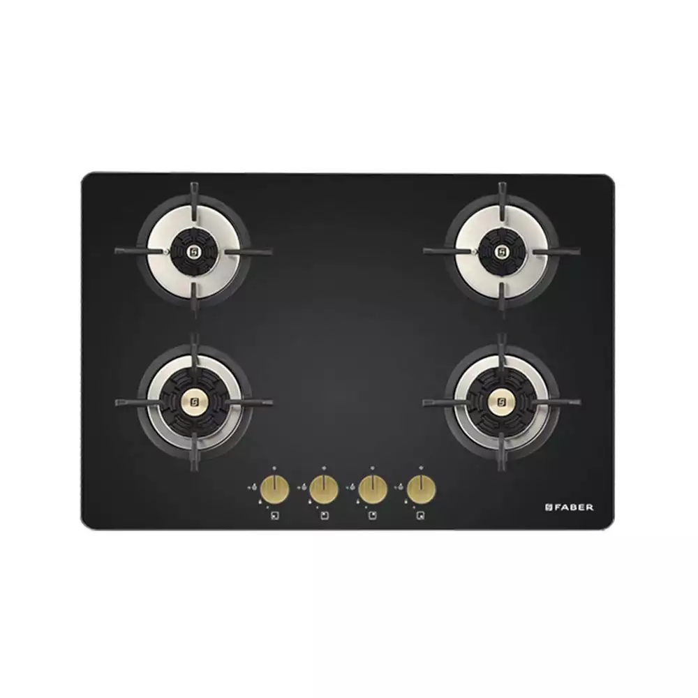 Faber Maxus HT784 CRS BR CI AI 4 Brass Burner Hob - Auto Ignition (Black)