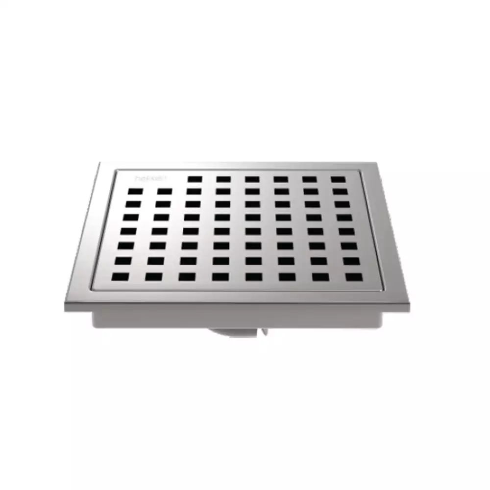 Hekken Stainless Steel Floor Drain, International Satin Finish [150 mm x 150 mm] - (hek-Aster-SQ-Intl Satin Finish)