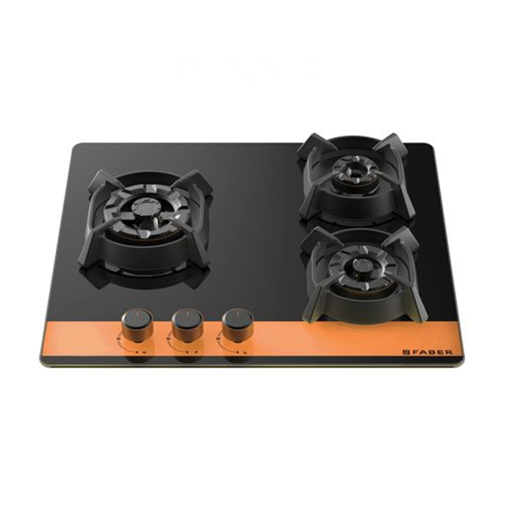 Faber 3 Brass Burner Utopia HT603 CRS BR CI Hob - Auto Ignition (Black)