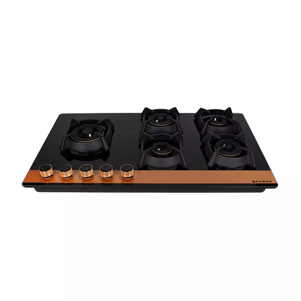 Faber 5 Brass Burner Utopia HT905 CRS BR CI Hob - Auto Ignition (Black)